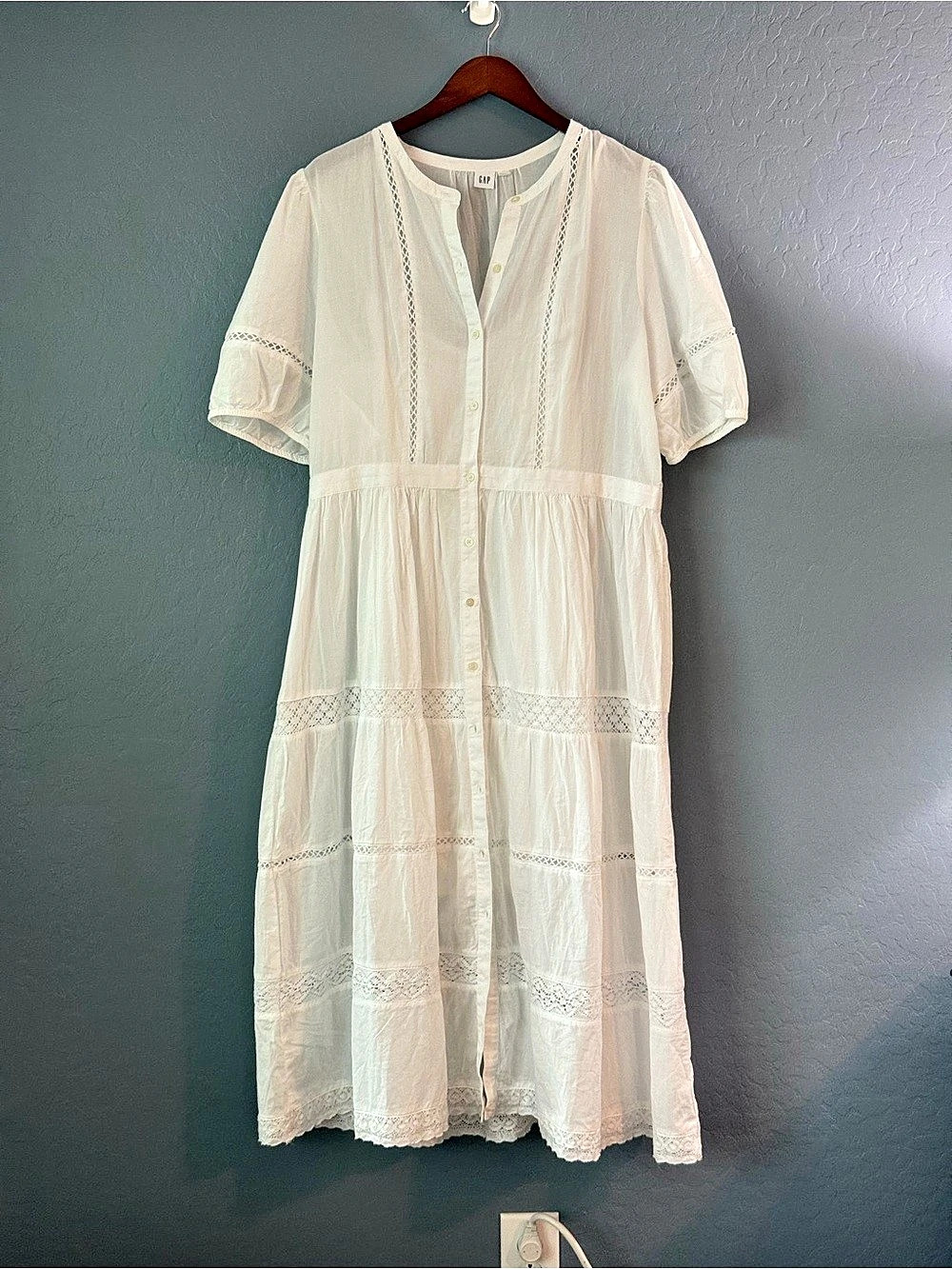 GAP Lace Trim Midi Dress White XL